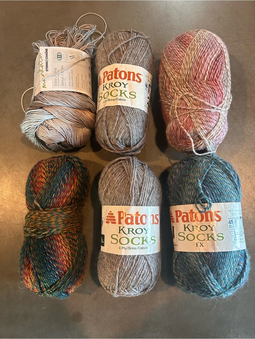 Lot of 6 Craft Yarns Patons Kroy Socks Wool Blend & Lion Brand Mandala String